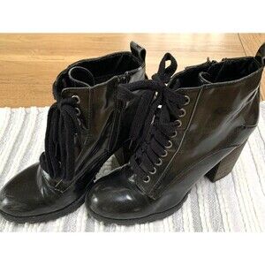 Steve Madden Ankle Boots Combat Andie Lace Up Y2K Chunky Grunge Granny 10 Black